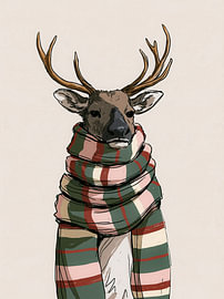 A stylish deer wearing a scarf that radiates winter warmth by But First Framing