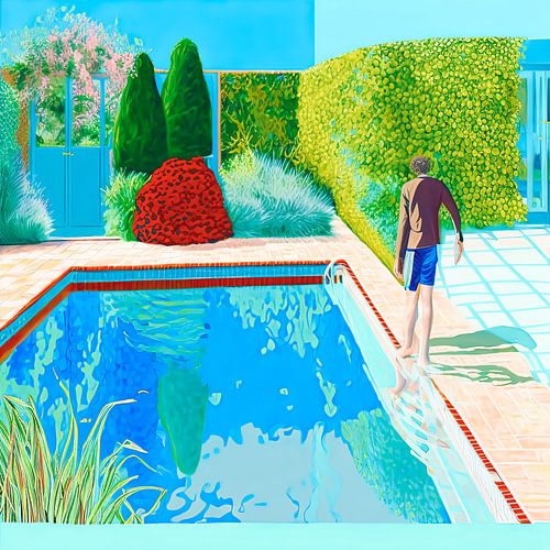 Man by pool in summer garden