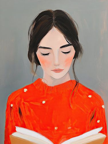 Stille focus in een rode jurk