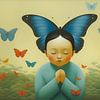 Meisje met blauwe vlinder van Waterside Studio