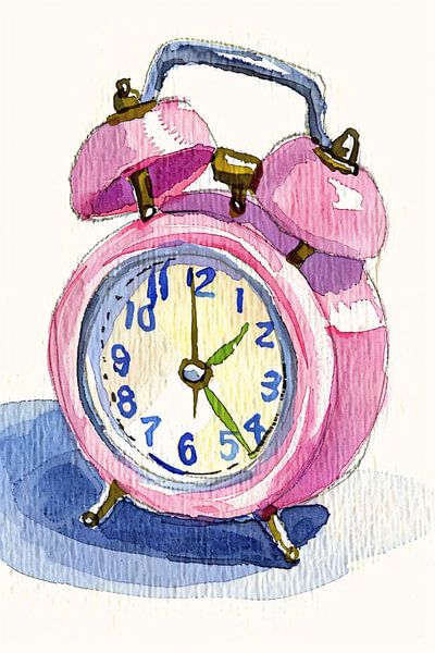 Pink Vintage Clock Watercolour Painting by Art & Soul Creations