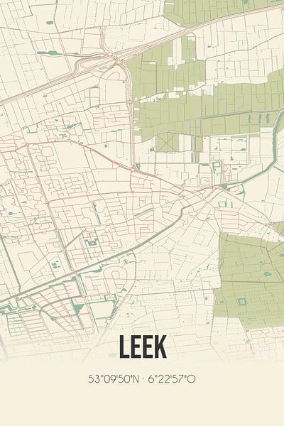 Vintage map of Leek (Groningen) by Prints of Place
