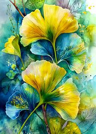 Painterly florals Evergreen Ginkgo Biloba 4 by JBJart Justyna Jaszke