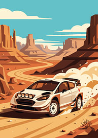 Rally car drifting dusty desert road through Monument Valley canyons by Adam Khabibi