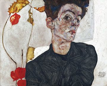 Zelfportret met kersen, Egon Schiele - 1912
