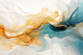 Abstracte kleurencompositie in goud, blauw en turquoise – Dromerige wanddecoratie | Modern abstract