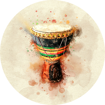 Het ritme van de trommel - Djembe Afrikaanse trommel in kleurrijke aqu van Andreea Eva Herczegh