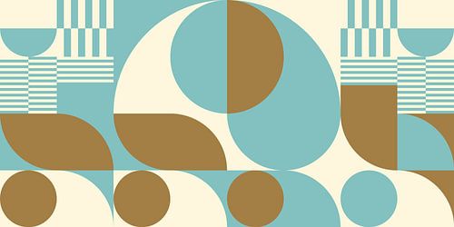 Abstracte retro geometrische kunst in goud, blauw en gebroken wit nr. 9