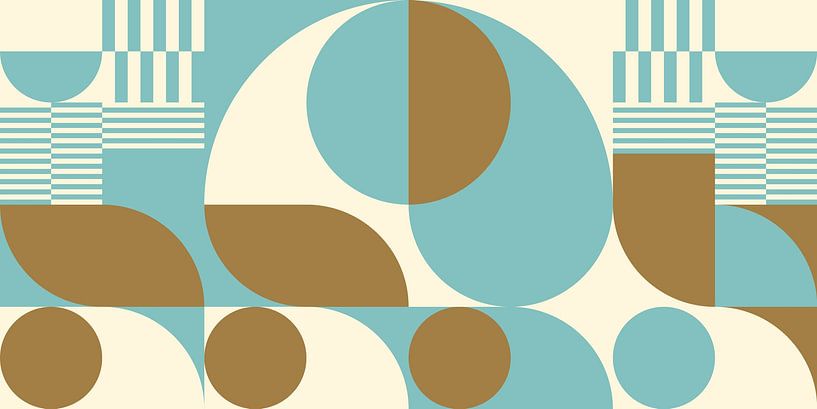 Abstract retro geometric art in gold, blue and off white nr.  9 by Dina Dankers