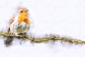 Rotkehlchen auf einem Ast (Kunst, Panorama)