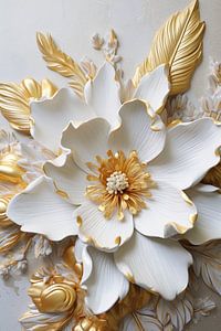 Witte bloem met gouden bladeren van haroulita