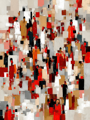 People (abstract) | Fragmented Figures in Red