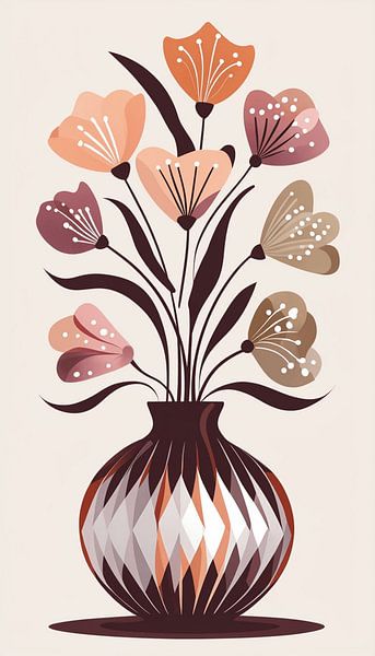 Harmonie florale boho : Vases de fleurs abstraites modernes du milieu du siècle par Artistic