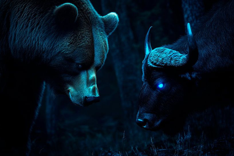 Ours et bison dans le noir - Mystique par Poster Art Shop