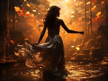 Femme dansant au coucher du soleil sur PixelPrestige