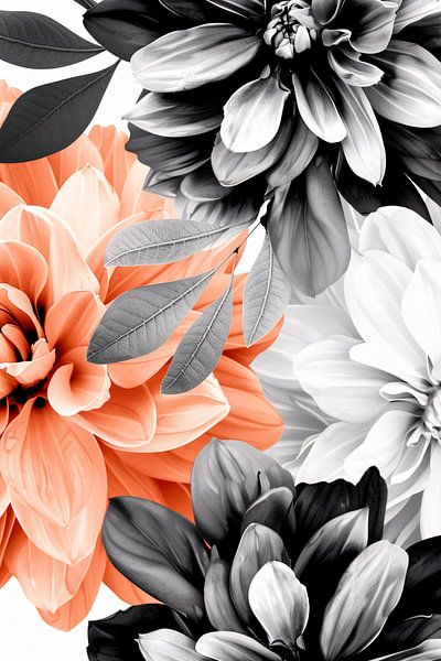 Gedetailleerde moderne bloemkunst in zwart-wit van Art & Soul Creations