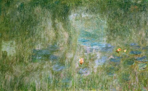 Claude Monet,Waterlelies reflecties van bomen, Detail van de cen