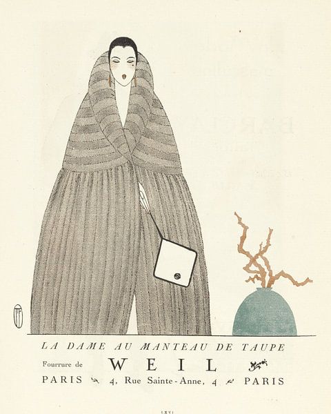La dame au manteau - Historic Art Deco fashion print by NOONY