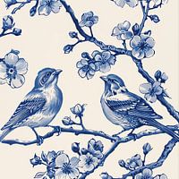 Delfts Blauwe Muurdecoratie: Traditionele Vogels op Bloesemtakke