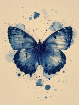 Tekening, chinese inkt, aquarel, Vlinder van Peter Pen tekeningen en schilderijen