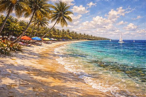 Côte tropicale avec vue sur un voilier