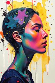Digital Painting of a Woman's Profile with Abstract Color Splash by Markus Gann