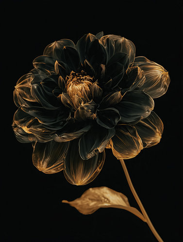 Goldfarbene Blume auf schwarzem Hintergrund