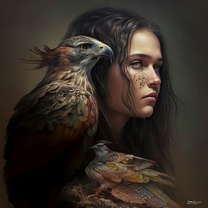 Mädchen gemischt mit Vogel