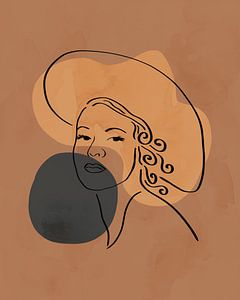 Minimalistisches Gesicht mit Hut in Erdtönen von Tanja Udelhofen