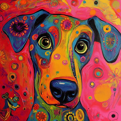 Kleurrijke hond artistiek roze