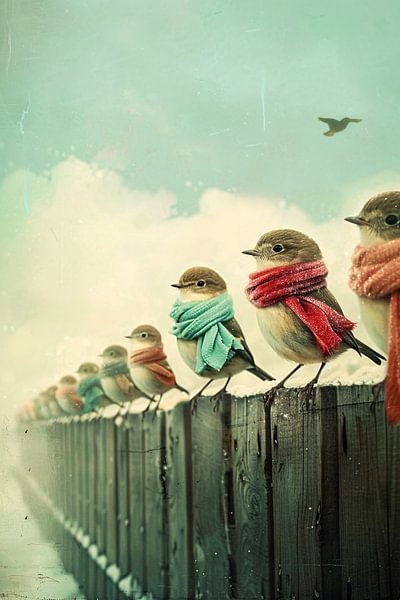 Oiseaux élégants sur une clôture par Imperial Art House