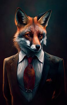 Stattliches stehendes Porträt eines Fuchses in einem schicken Anzug von Maarten Knops
