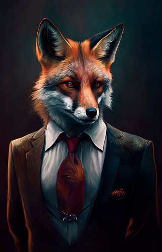 Stately standing portrait of a Fox in a fancy suit