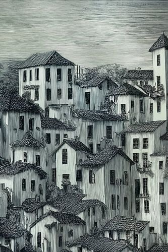 grafische afbeelding van huizen en trappen