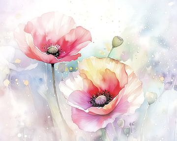 Heiteres Gemälde von Mohnblumen in Pastelltönen von Studio Pieternel