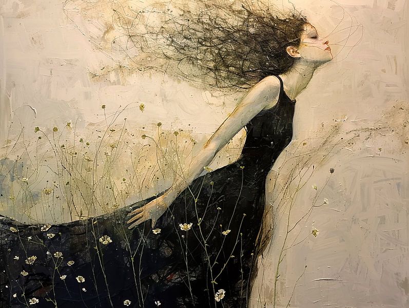 Weibliche Figur | Windflüsterer von Abstraktes Gemälde