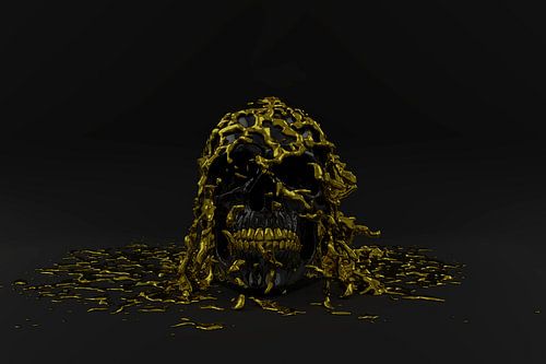 Schedel bedekt met gouden vloeistof