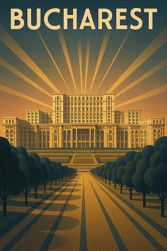 Boekarest Paleis van het Parlement - Monumentale Art Deco Reisposter