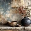 Dunkles Keramik-Stillleben mit Vase und Beeren von Joriali Fine Art