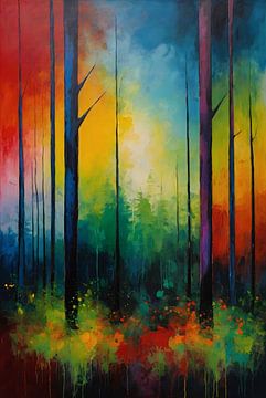 Abstrait Impressionniste Forêt Paysage Art sur De Muurdecoratie