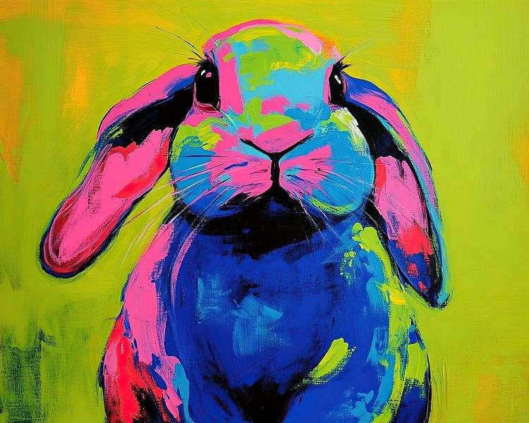 Garden Colourful Animal | Modern Rabbit with Blue and Pink by Abstract Painting