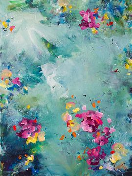 Lily Pond Stirrings - kleurrijk abstract schilderij van Qeimoy
