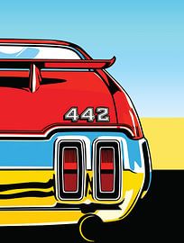 442 Muscle Car achtervleugel Pop Art Retro Portret van Ramy Salah Hefny