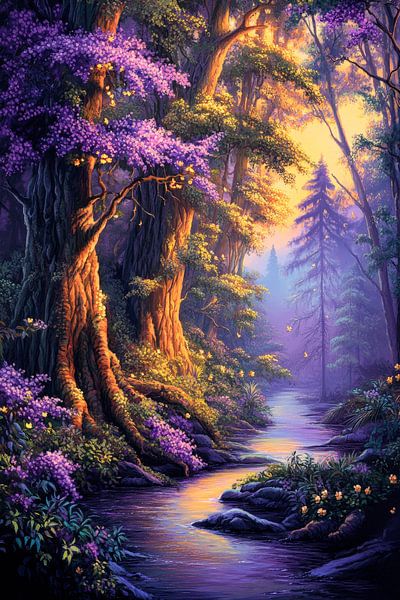 Fairytale forest landscape with river by Poster Art Shop