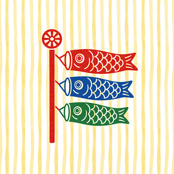 Japanese Koinobori Painting on Yellow Stripes