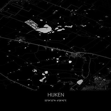 Zwart-witte landkaart van Hijken, Drenthe. van Rezona