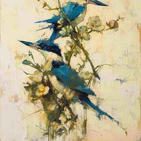 Gemälde: Eisvögel auf einem blühenden Ast von But First Framing