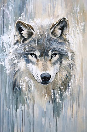 Wolf schilderij met expressieve streken