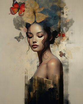 Portrait moderne en techniques mixtes