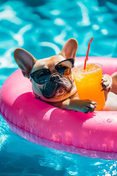 Relaxed dog in the pool ring by Poster Art Shop